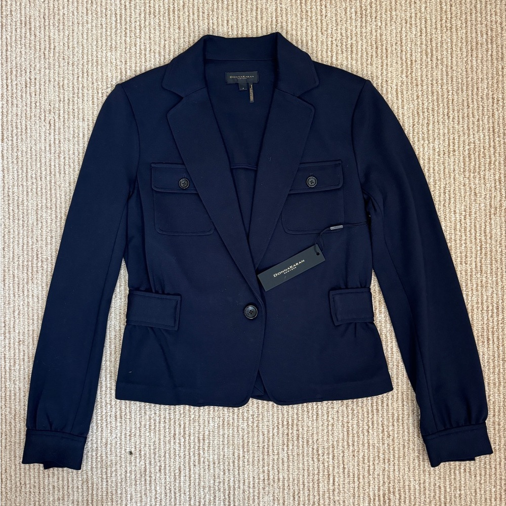 NWT Donna Karan One Button Women's Blazer Navy Blue Size 4 MSRP $325